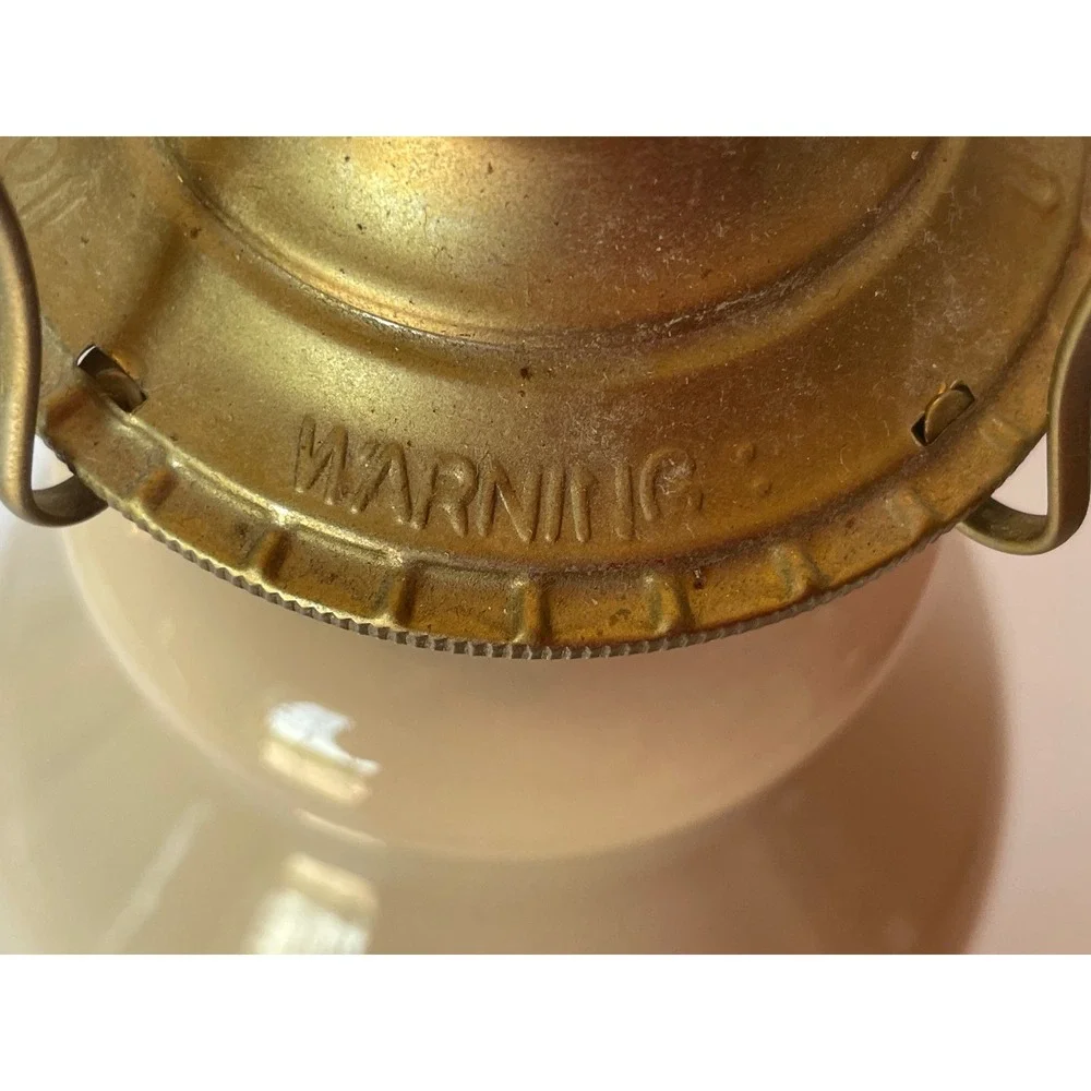 Vintage 1980 Kaadan Ltd Hurricane Oil Lamp Floral Design Cream Glass Brass 14